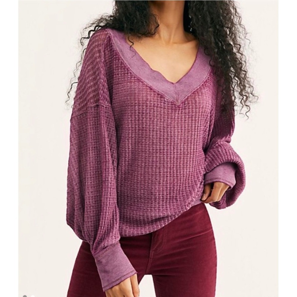 We The Free Free People South Side Sheer Thermal Top Sz S Waffle Knit